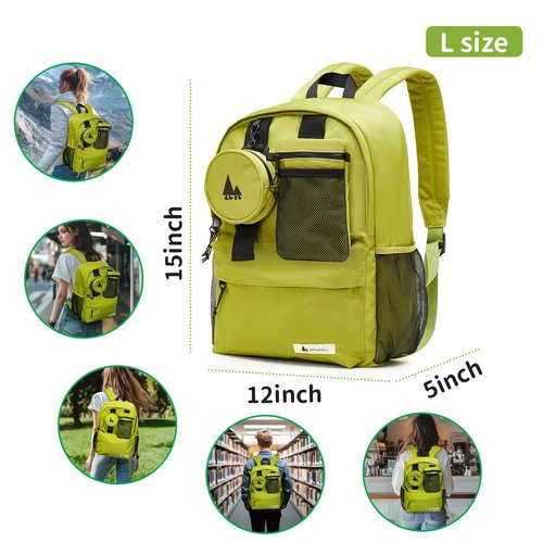 Shukiku 15 Inch Cool Backpack for Woman Man, 3 in 1 Removable, College Travel Daypack, Green Large