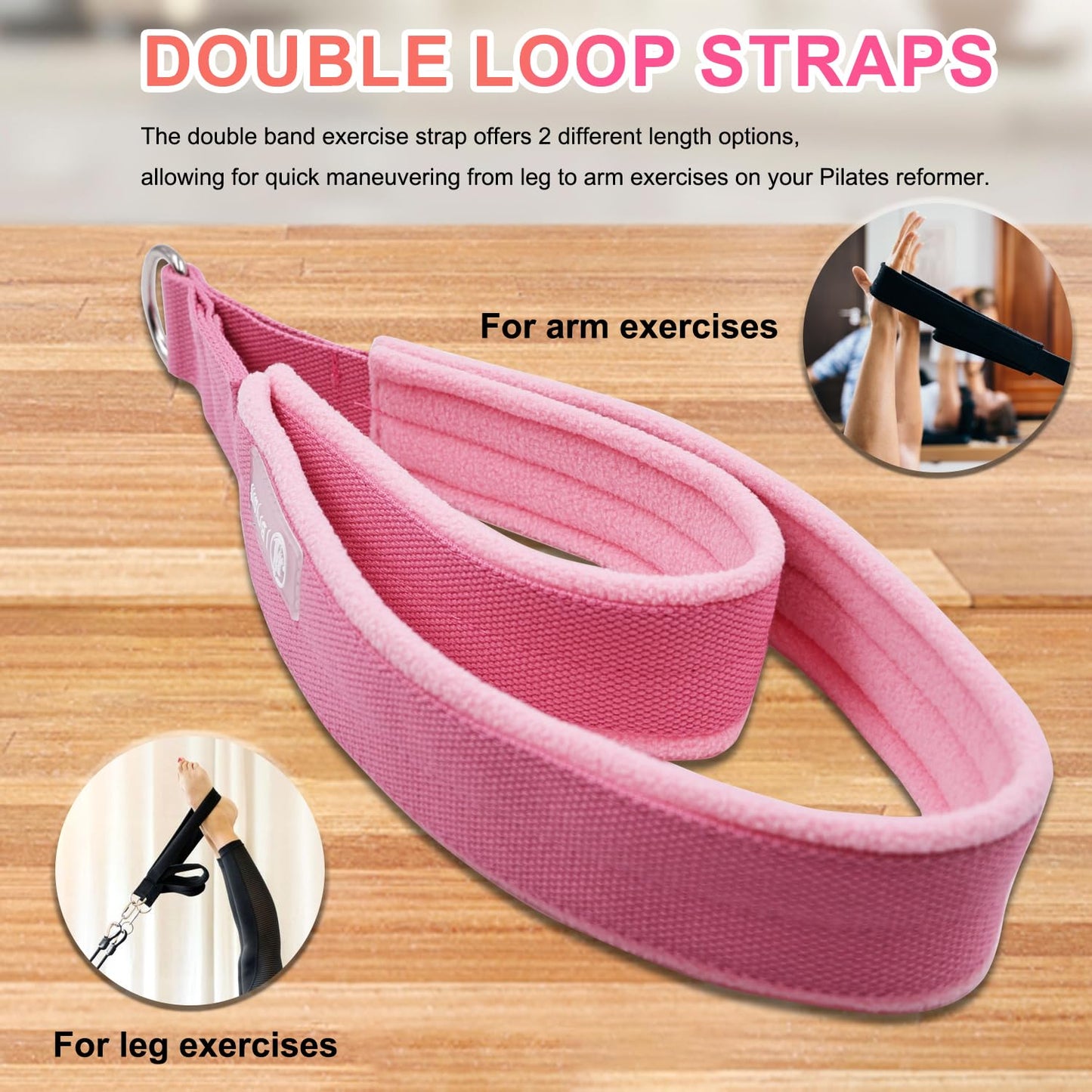 J Bryant Pilates Double Loop Straps for Reformer Fitness D-Ring Straps,Yoga Exercise Accessories for Home Gym Workout,1 Pair