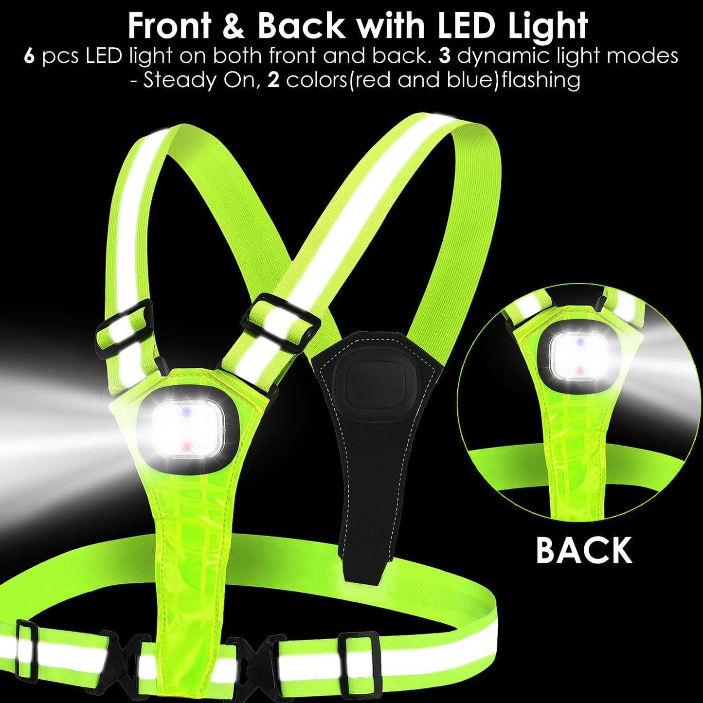 Amprich LED Reflective Running Vest,High Visibility Reflective Running Gear,Rechargeable Light Up Running Vest for Walking Running Cycling,Adjustable for Men Women Kids