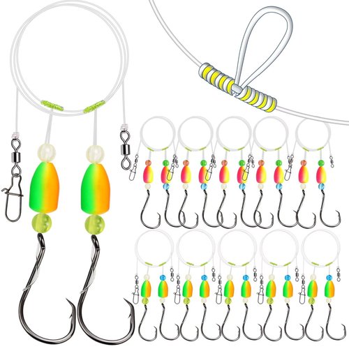 Dovesun Pompano Rigs for Surf Fishing Unique T-Knot Strong Pre-Rigged Pompano Rigs Saltwater Bullet Float(2colors)*2/0 Hook*10PCS