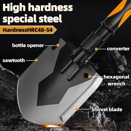 Survival Camping Shovel Multifunctional Folding Shovel Heavy Duty Alloy Steel Tactical Shovel with Saw for Hiking, Backpacking,Hunting,CarEmergency,Snow,Camping,Gardening, Outdoor Emergency (HS003)