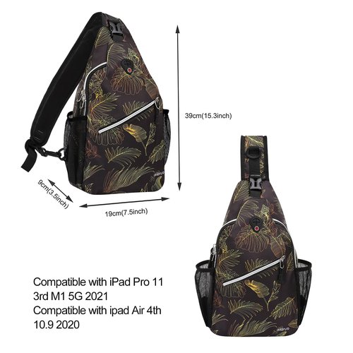 MOSISO Crossbody Sling Backpack, Portable Travel Hiking Daypack Chest Sling Bag Casual Daypack One Strap Chest Backpack for Women Men Outdoor Hiking Travel, Golden Line Monstera Leaf