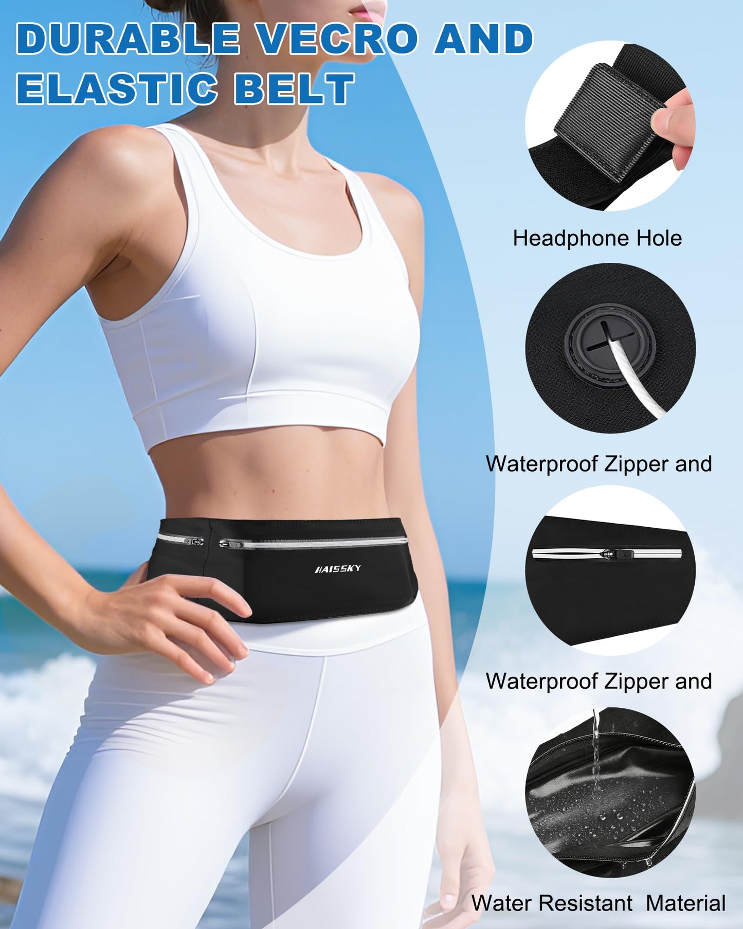 Slim Running Belt - 3 Pocket Running Fanny Pack, Adjustable Sweat Resistant Waist Bag for Men Women, Workout Exercise Fitness Phone Holder Fits All Phones - Runner Marathon Jogging Race Belt