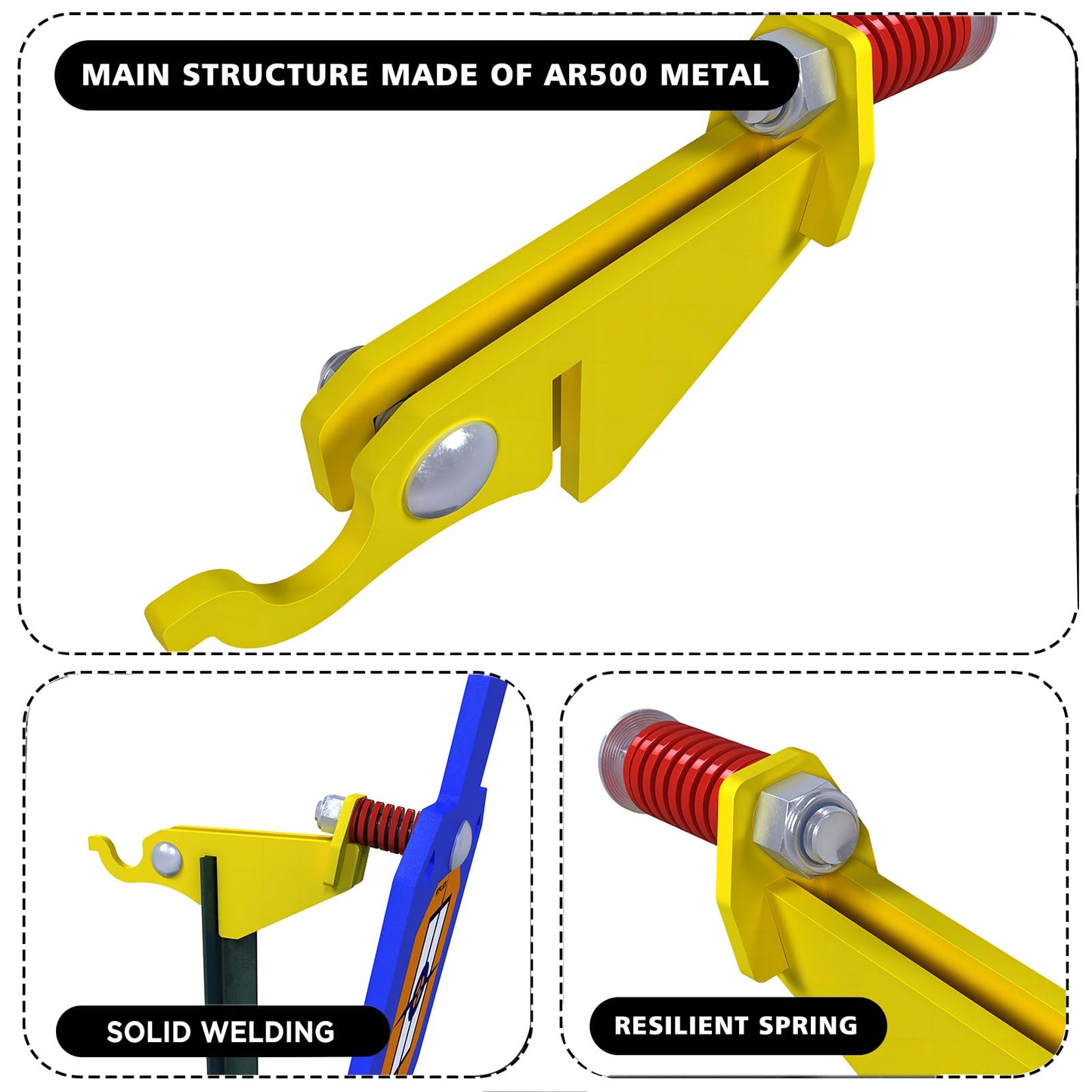 Atflbox Made of AR500 Steel Gong Hook and RecoilSpring Combo, T Post Target Hanger for AR500 Targets, Torso Silhouette Targets Conversion Adapter for Outdooor Shooting Practice (2 Pack)