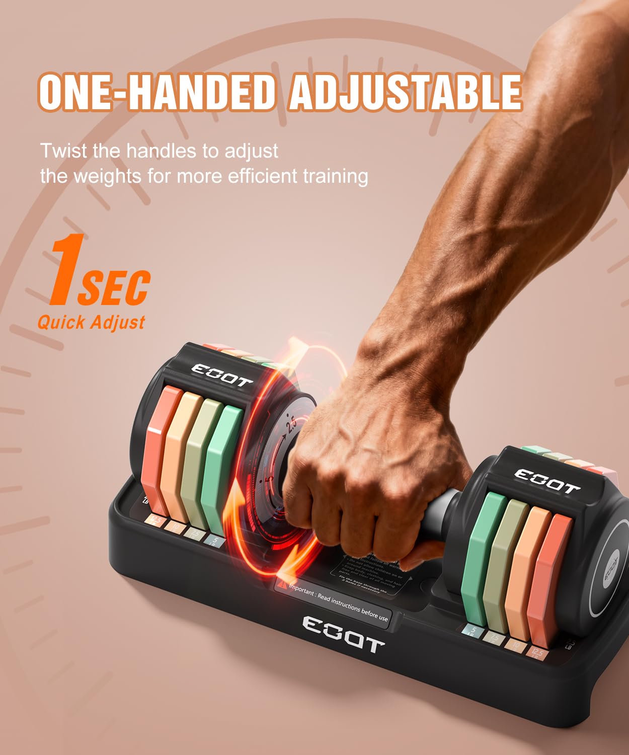 Adjustable Dumbbell Set, EOAT 2.5 to 12.5 lbs Free Weights Dumbbells Pair with Tray for New Beginner, Exercise & Fitness Dumbbells with Anti-Slip Handle & Rainbow-colored Weight Plates