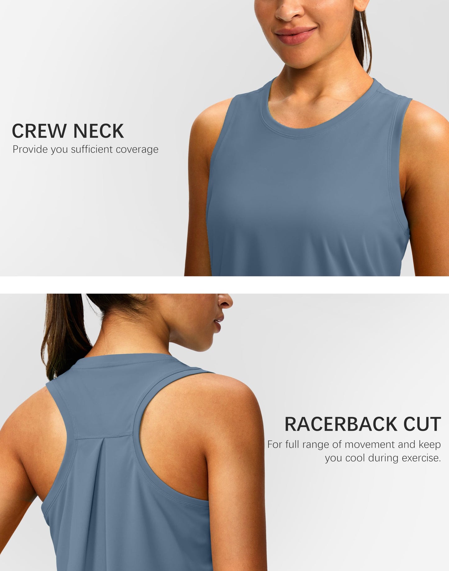 Women's Workout Tops Racerback Athletic Tank Tops Sleeveless Loose Fit Yoga Running Gym Shirts for Women(Slate Blue,L)