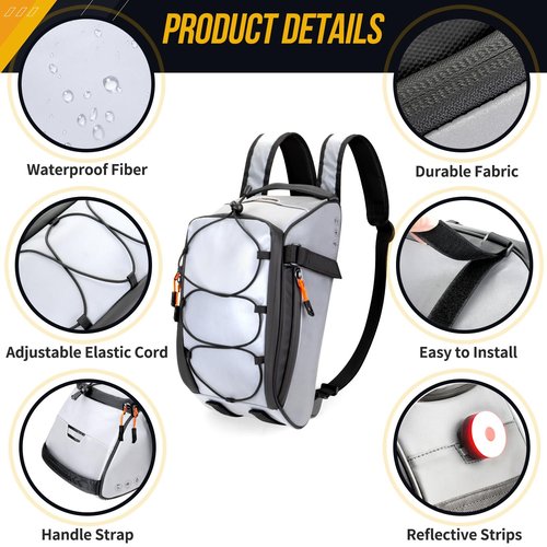 WOTOW Bike Rear Rack Bag - 10L Large Full Reflective Waterproof Trunk Bag, Multifunctional Bicycle Ebike Back Seat Cargo Carrier with Shoulder Strap(Full Reflective)