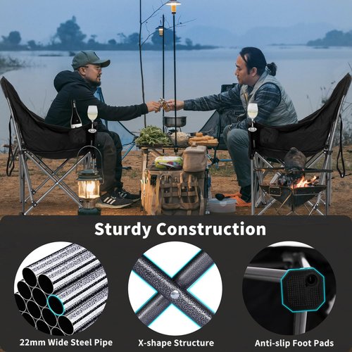 Bolosy Oversized XL Camping Chairs for Adults Heavy Duty Support 500 lbs Outdoor Folding Chairs Padded Portable Lawn Chairs Camp Chairs with Cup Holder