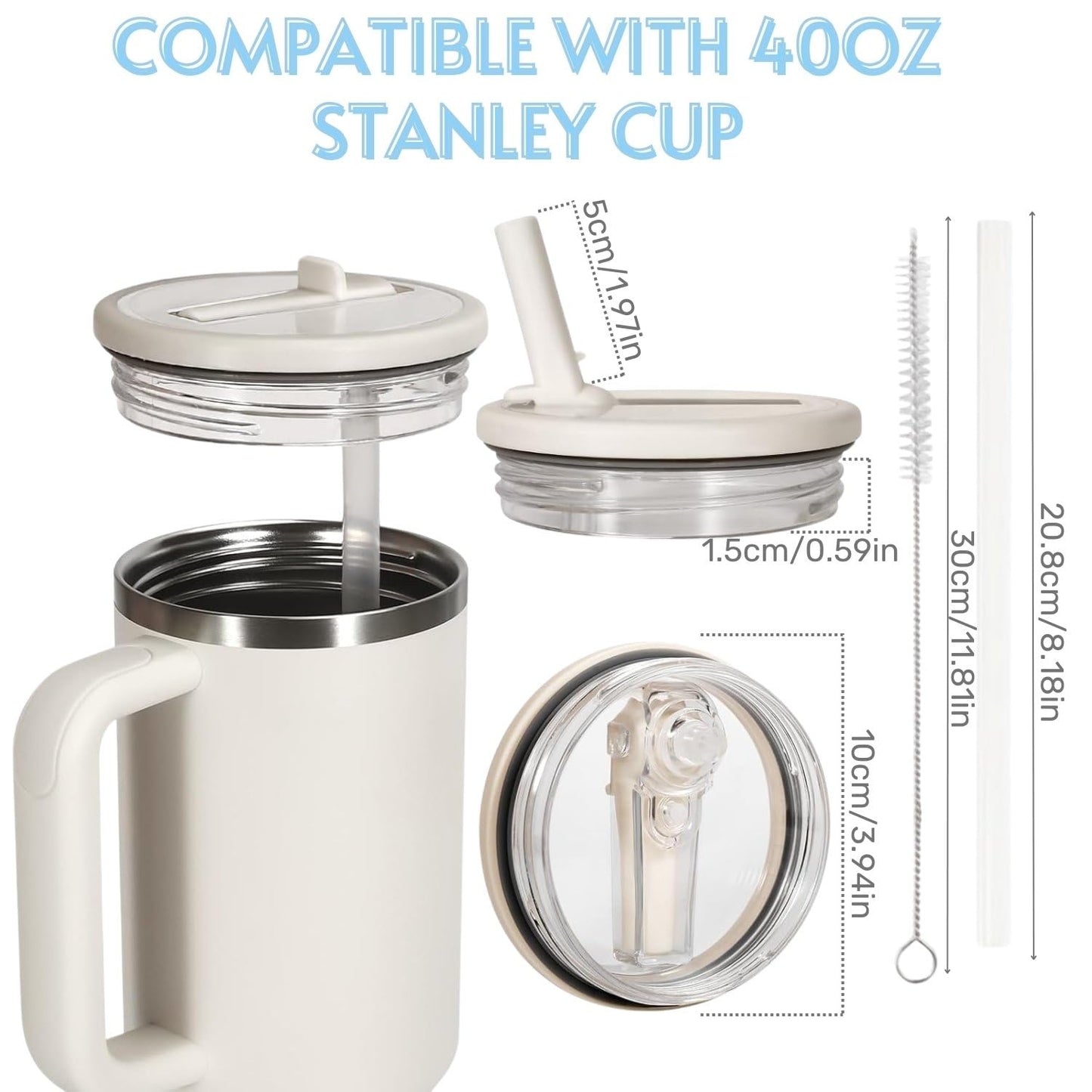 40oz Flip Straw Leak Proof Lid for Stanley H2.0 Quencher,4 Pack Tumbler Lid Replacement 40 oz for Stanley Cup Accessories ProTour,No Spill Proof Straw Cover for Stanley Accessories(Light Blue)