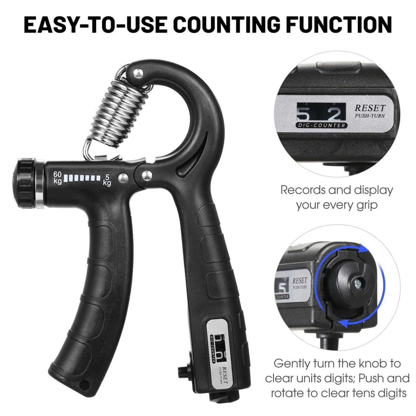 FRASSER [Upgraded Version] Hand Grip Strengthener with Counter, Adjustable Resistance 10Lbs-132Lbs, Non-Slip Gripper for Wrist Strength, Forearm Exercise, Muscle Building and Injury Recoveries