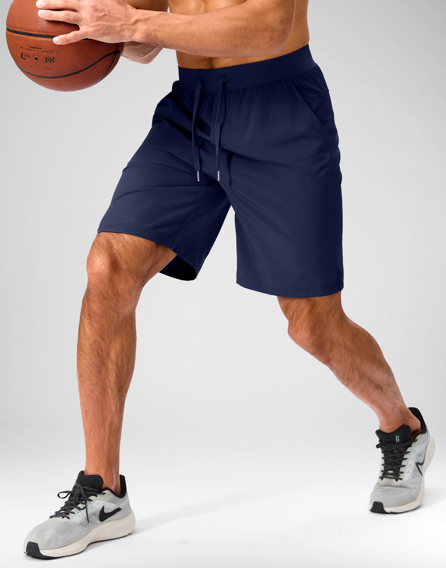 Soothfeel Men's Running Shorts with Zipper Pockets 9 Inch Lightweight Quick Dry Gym Sports Athletic Workout Basketball Shorts for Men (Navy, M)