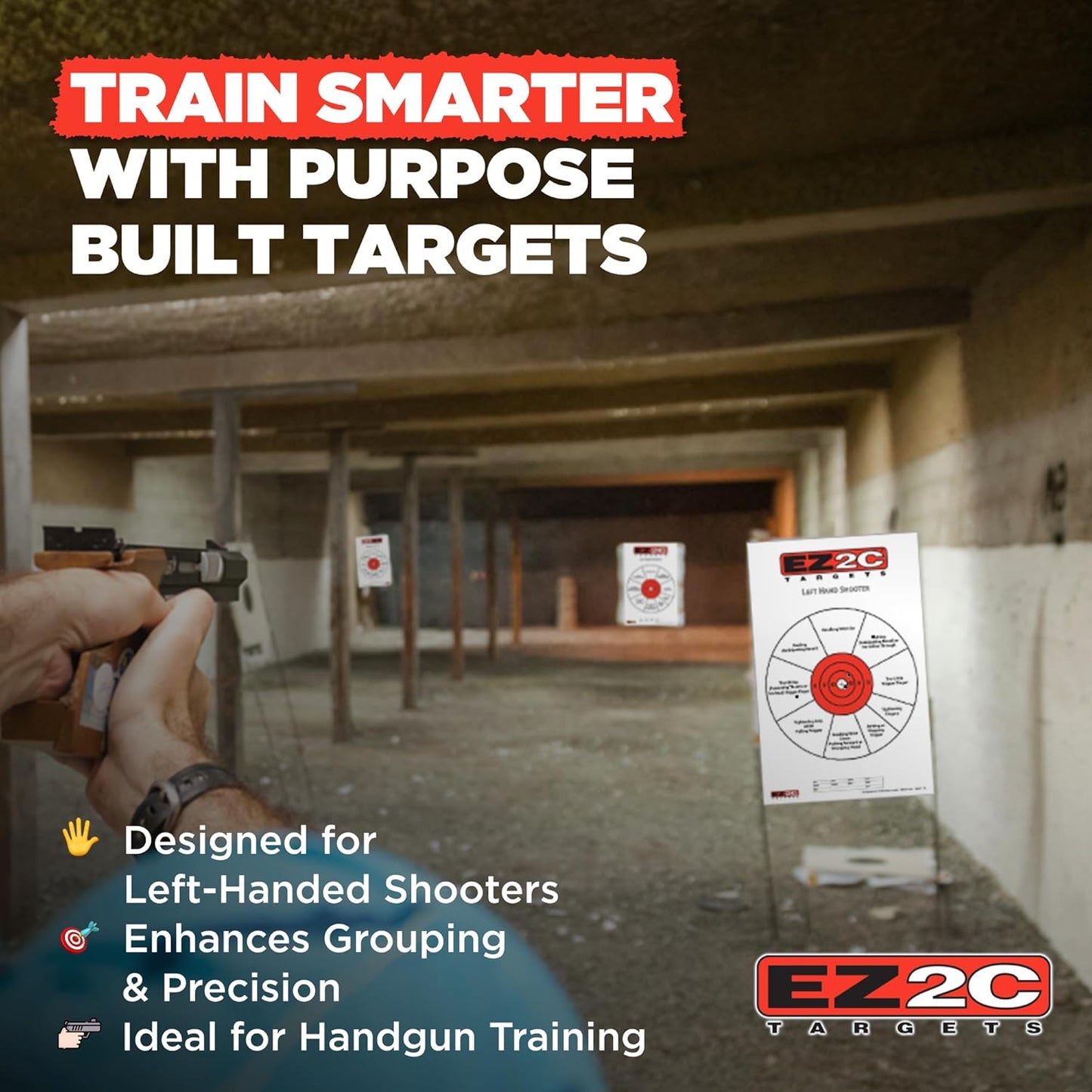 USA Made EZ2C Right Hand/Left Hand Shooting Range Diagnostic Training Paper Target 11"x17" Tear-Off Pad of 25