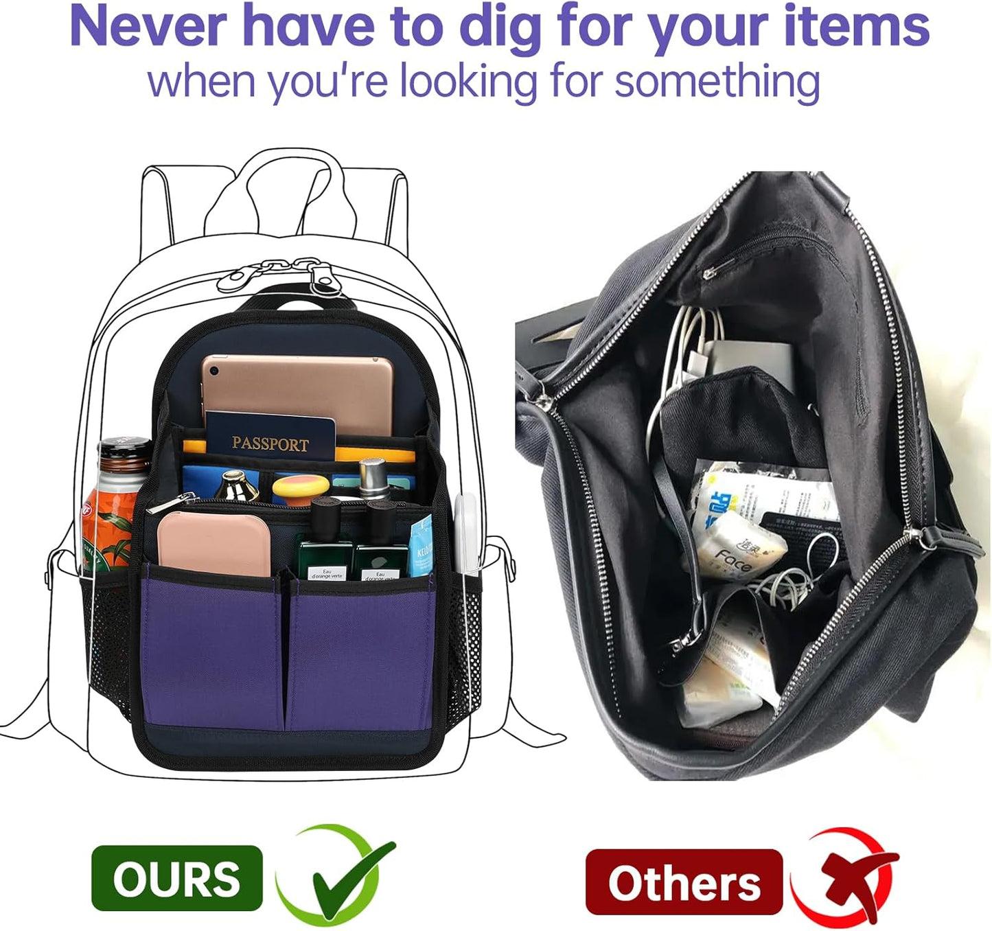 Small Backpack Organizer Insert for Casual and Fashion Backpack - S