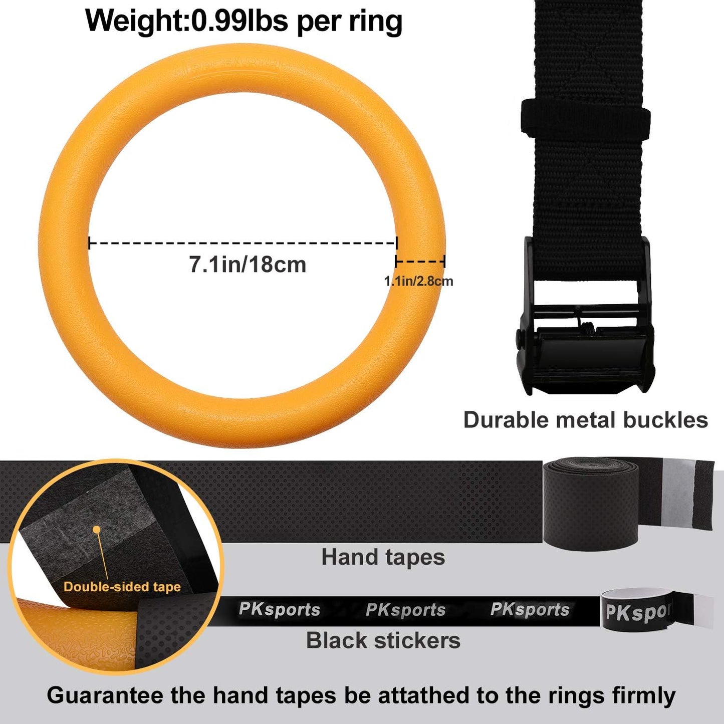 PACEARTH Gymnastic Rings 1100lbs Capacity with 14.76ft Adjustable Buckle Straps Pull Up Exercise Rings Non-Slip Rings for Home Gym Full Body Workout