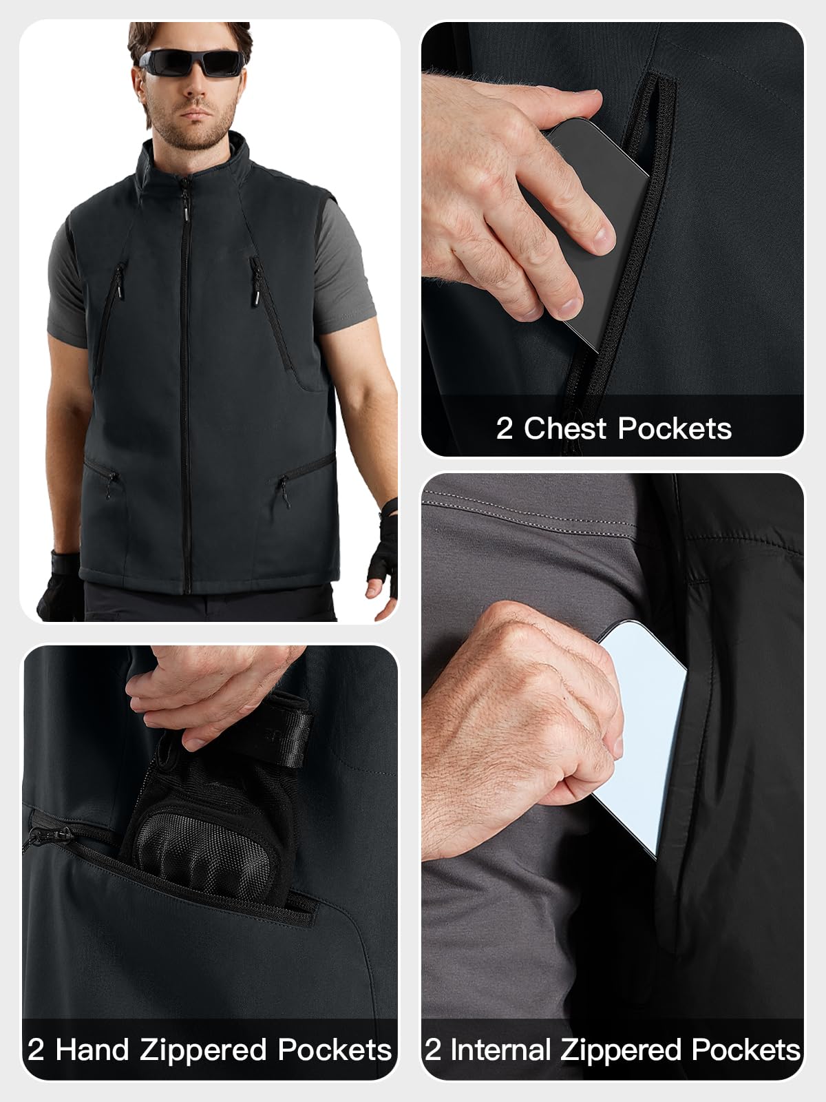 FREE SOLDIER Men's Lightweight Golf Vests Outerwear Windproof Reversible Sleeveless Softshell Jackets for Travel Running Hiking Fishing Hunting