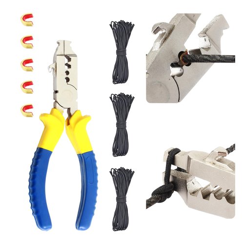 SPG Bow String Nock Point Pliers - D Loop Pliers with D Loop Material for Compound and Recurve Bowstring Arrow Nocks Points Bowstring Maintenance Kit(Plier,3 D Loop Strings,5 Archery Nocks)