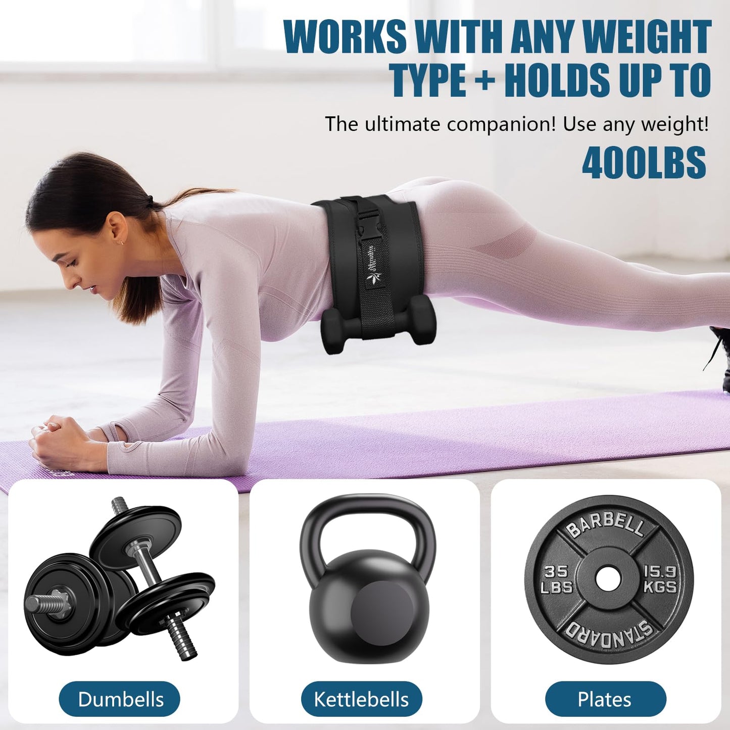 Exercise Hip Thrust Belt - Dumbbell Hip Thrust Belt, Thicken & Widen, Comfortable for Dumbbells, Kettlebells or Plates, Slip Padding, Gym or Home Workouts (black)