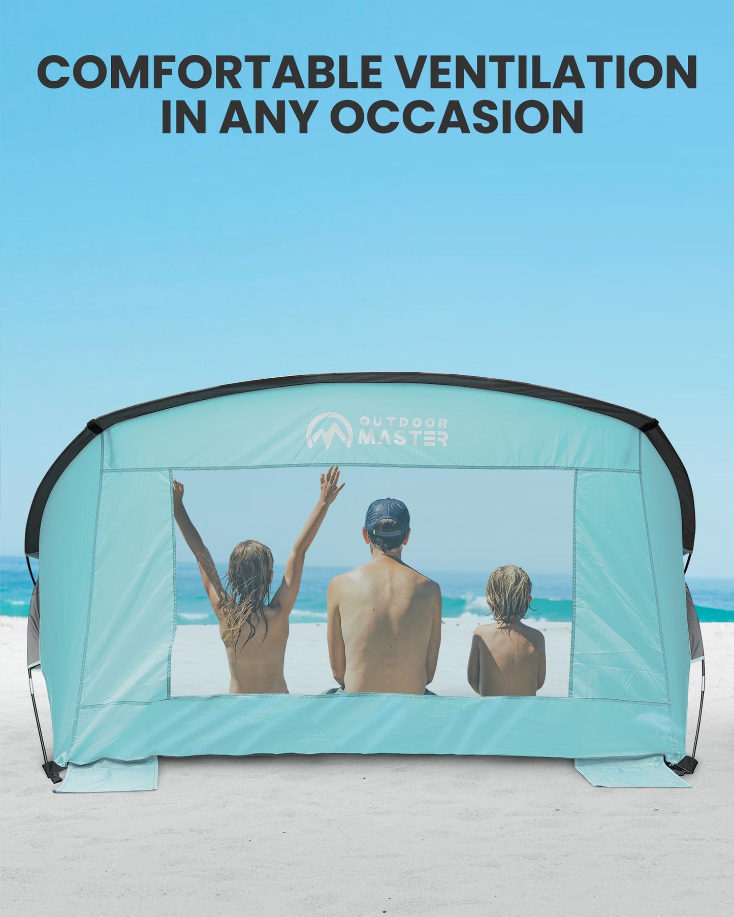 OutdoorMaster Beach Tent for 3-4 Person - Easy Setup and Portable Beach Shade Sun Shelter Canopy with UPF 50+ UV Protection Removable Skylight Family Size-Light Green