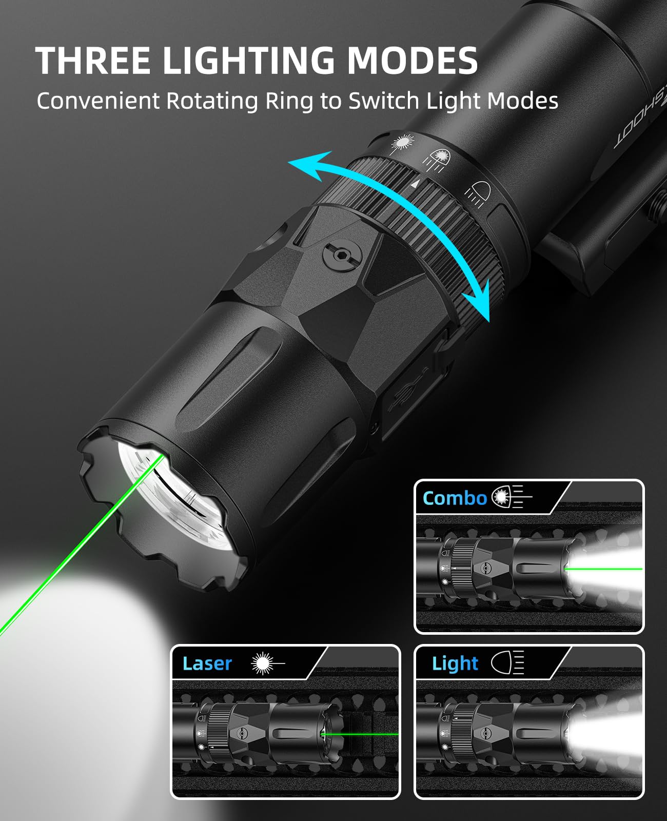 EZshoot 2500 Lumens Tactical Laser Light Combo for Rifle Compatible with Picatinny with Magnetic Remote Switch, Ar Light Laser Combo with Strobe Mode, Tactical Flashlight for Home Defense, Hunting