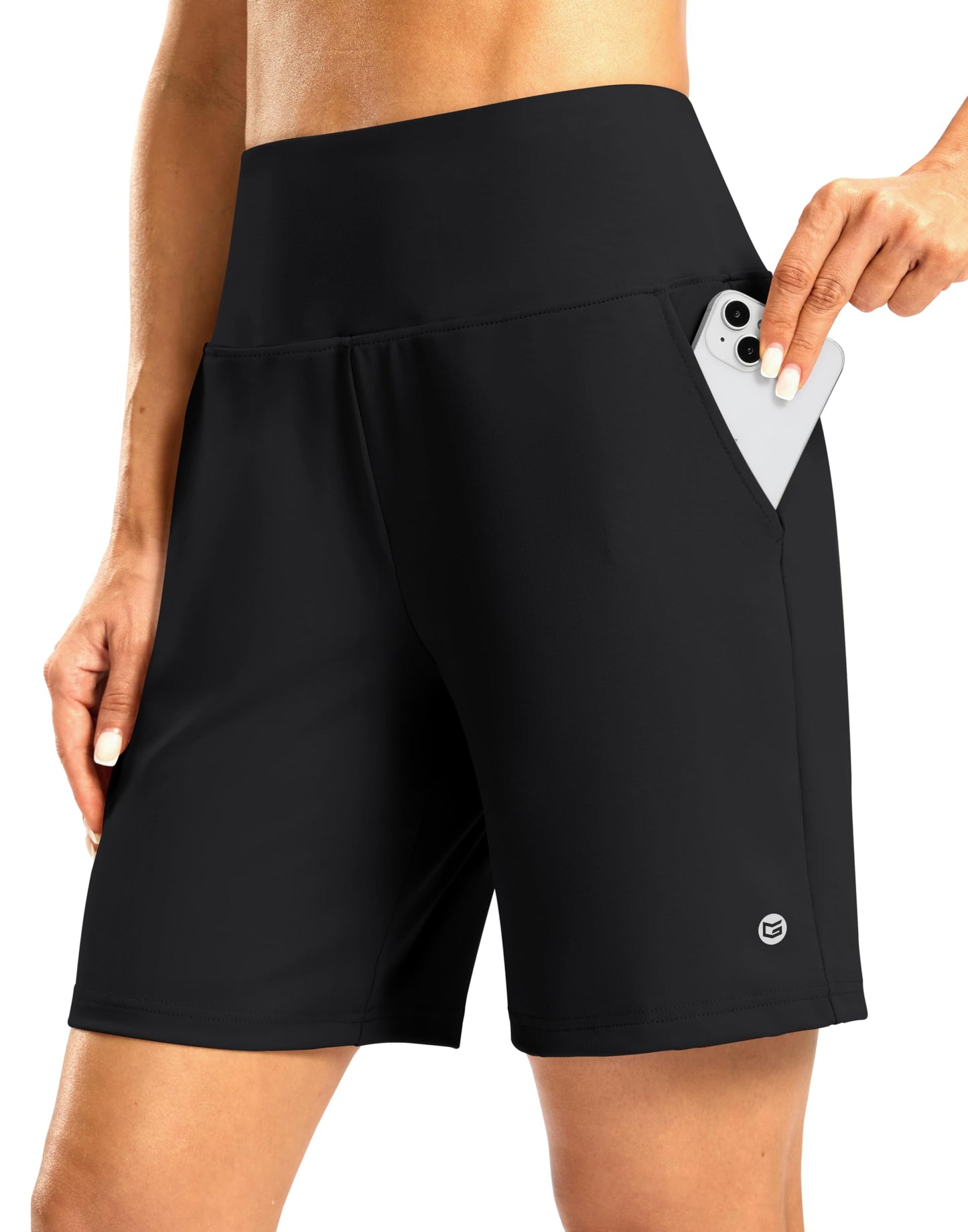 G Gradual Women's Athletic Shorts with Zipper Pocket 7" High Waisted Stretchy Bermuda Shorts for Women Workout Running Casual(Black,XL)