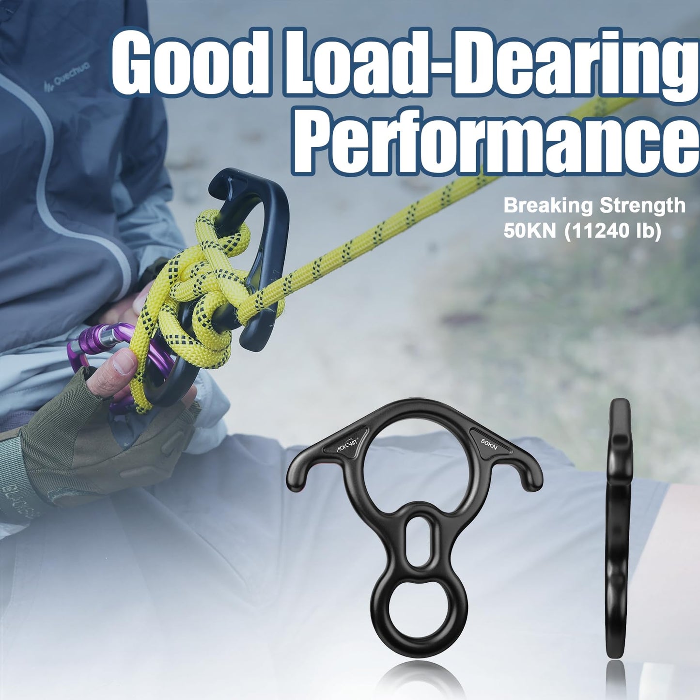 50KN Rescue Figure 8 Descender High Strength Aluminum Alloy Hand Ascender with Ergonomic Rubber Handle Strong Rappelling Gear Equipment for Rock Climbing Tree Arborist Rescue Mountaineering Caving