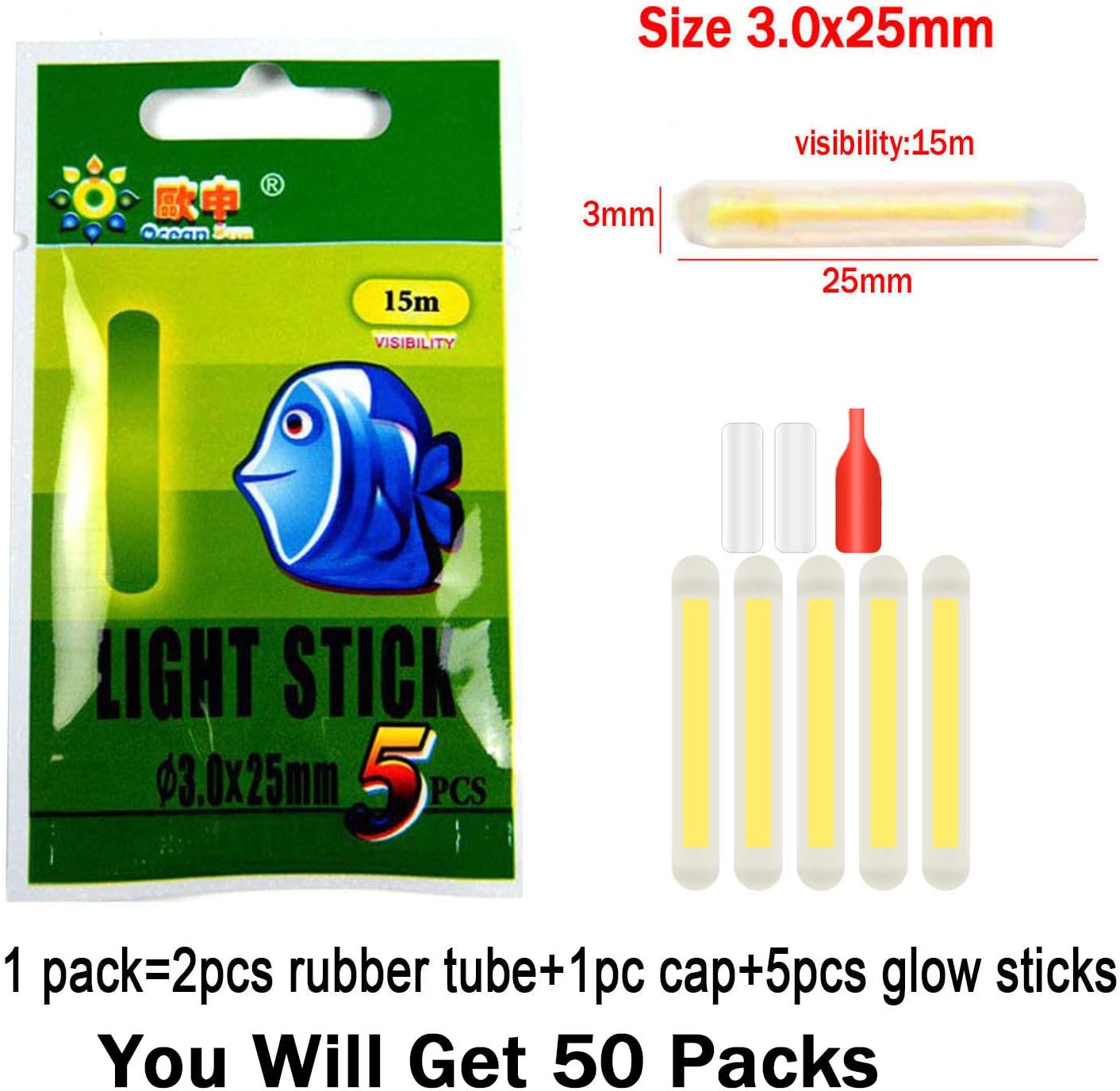 QualyQualy Fishing Glow Sticks for Bobbers 1" 1.5" 2" 3" Fishing Bobber Lights, Fishing Rod Bell Alarm Lights, Bobber Glow Sticks Bulk Kit 10-250Pcs