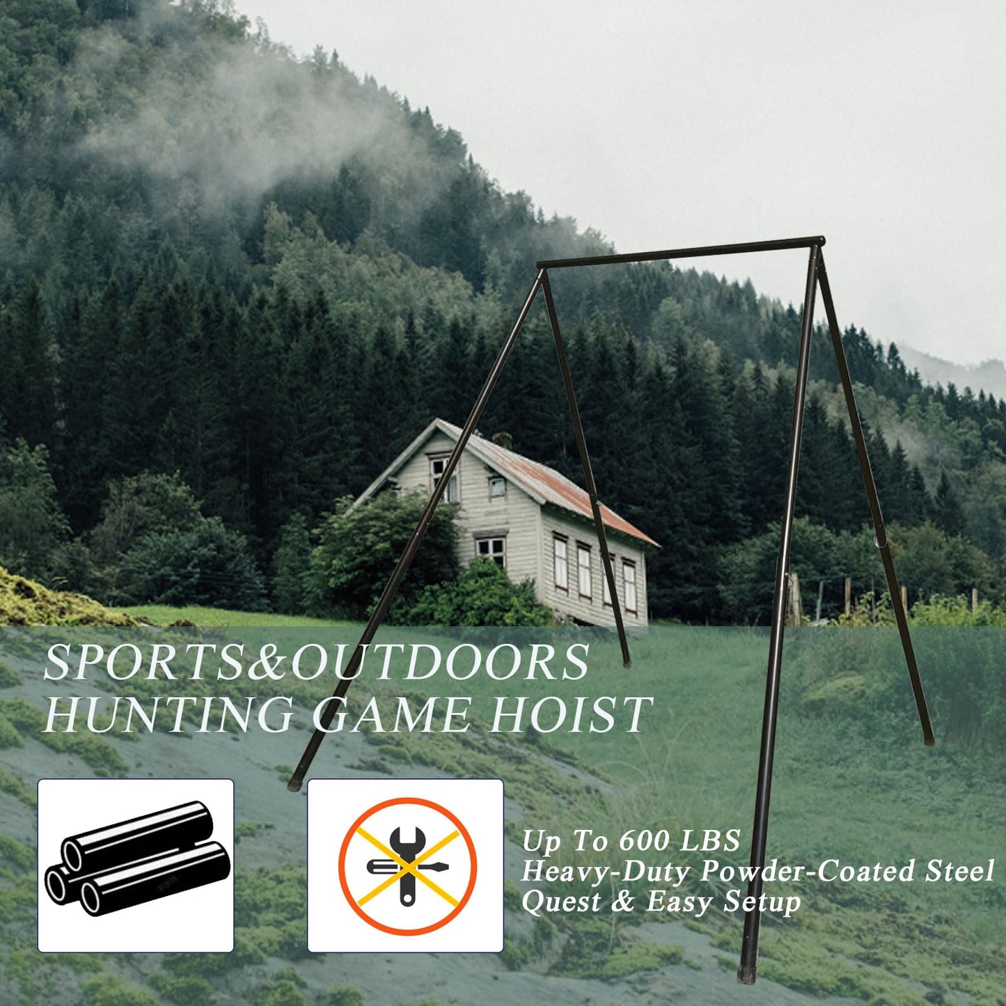 Generic HSW Black Steel Game Hunting Hoist Rack, 500lb Capacity Deer Game Hanger Hoist, Heavy Duty Convenient Freehand Installation Support Stand for Animal Skinning Field Processing (black)