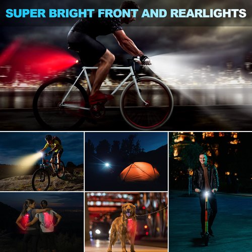 USB Rechargeable Bike Lights,IP65 Waterproof Bicycle Headlight & Tail Light Set for Mountain Cycling,Ultra Bright LED Bike Lights for Night Riding Front and Rear Light