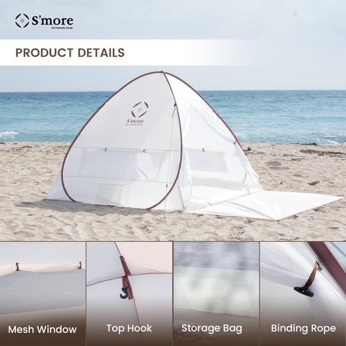 S'more Colline 2 Person Beach Tent, Lightweight & Easy Set Up Pop up Tent, Instant Tent with UV Protection, UFP 30+ Quick Portable Sun Shade Shelter for Beach,Picnic, Backyard, Festivals
