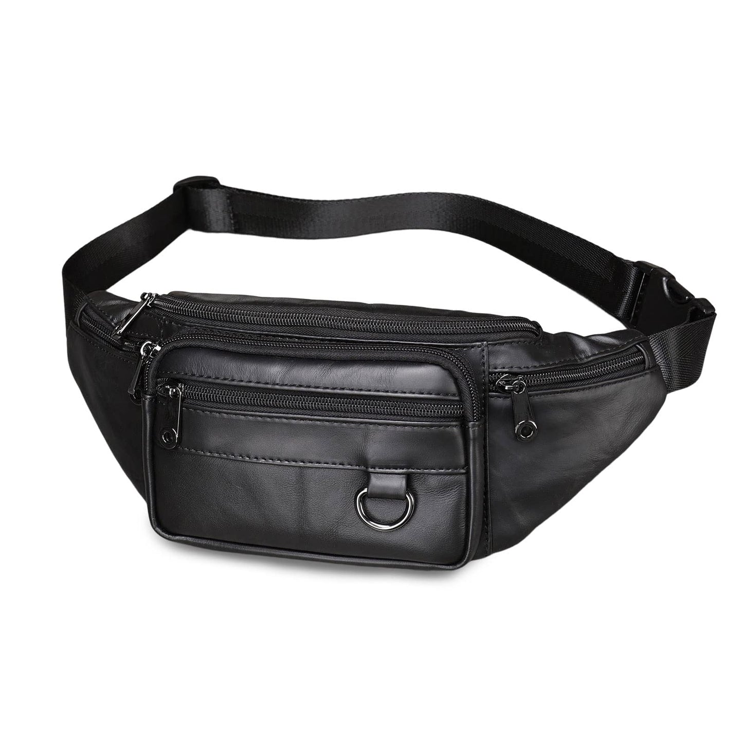 FANDARE Waist Fanny Pack Bumbags for Women Men Sling bag Genuine Leather Chest Crossbody Bag Cover Pack for Hiking Cycling Travelling Outdoor Sport Gym Business Shoulder Bag Black B