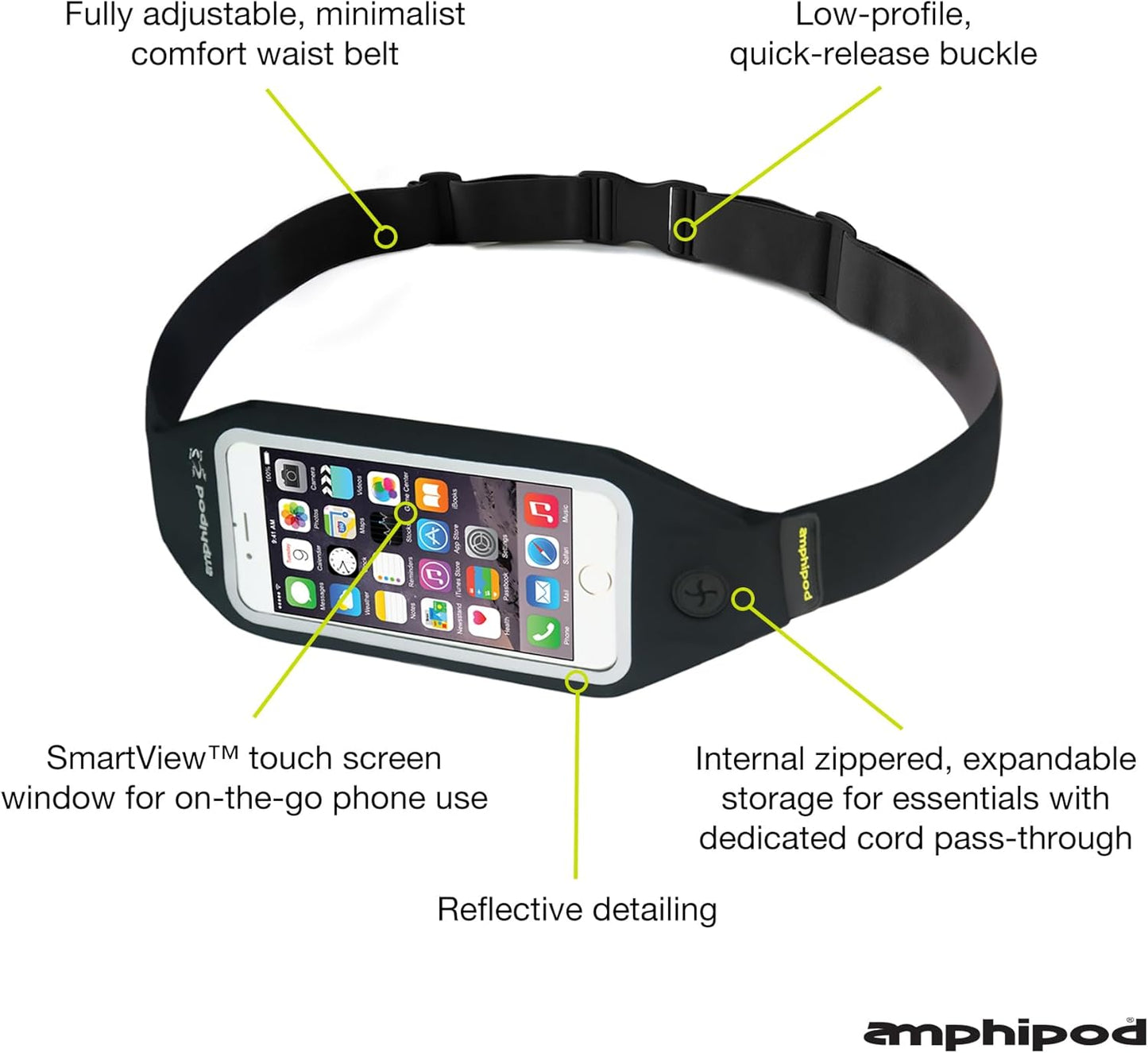 Amphipod SmartView Waistpack, Touch-Screen Phone Compatible Storage for Running, Jogging & Walking, Men & Women - Pink - XL