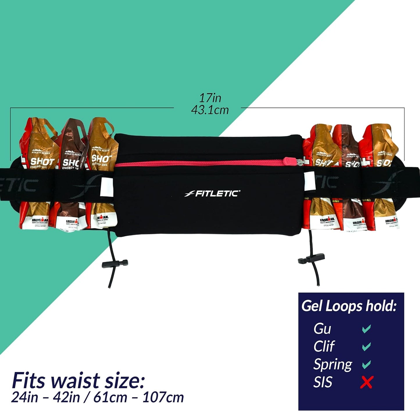 Fitletic Ultimate I Race Running Belt for Triathlons, Marathons – Water Resistant, Lightweight, Low Profile & Patented No Bounce- For Men & Women –– Ultra-Soft Dual Adjust Waist Belt- Fits All Phones