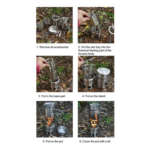 Camping Pot Set Stainless Steel Camping Cookware Kit Lightweight Hiking Cookset Portable Camping Stove Cooking Pot Set for Outdoor Backpacking