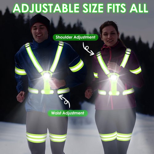 Copkim LED Running Vest Lighted Reflective Running Gear High Visibility Reflective Adjustable Rechargeable Safety Night Gear for Walking Runner Men Women