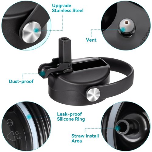 Soledea Replacement Straw Lid for Hydro Flask Wide Mouth Water Bottles, Leak-Proof Sport Lid with Flexible Handle Compatible with Hydro Flask Wide Mouth 12/16/18/20/32/40 oz