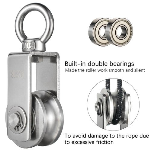 Cable Pulley Wheel for Rope with Ball Bearings, Smooth No Noise, 360° Swivel Small Wire Pulley for Pulley System Lifting, DIY Home Gym, Winch, 1 Pack