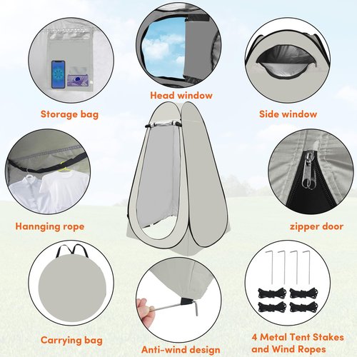 Pop Up Shower Tent, Pop Up Changing Tent Camping Privacy Shelter for Outdoor Bathing, Beach, Hiking -Waterproof White