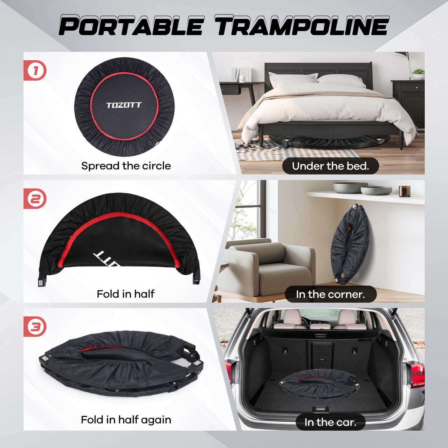 40" Rebounder for Adults,Mini Rebounder Foldable Fitness Rebounder with Adjustable Foam Handle,for Indoor/Outdoor Exercise Workout,Max Load 450LBS