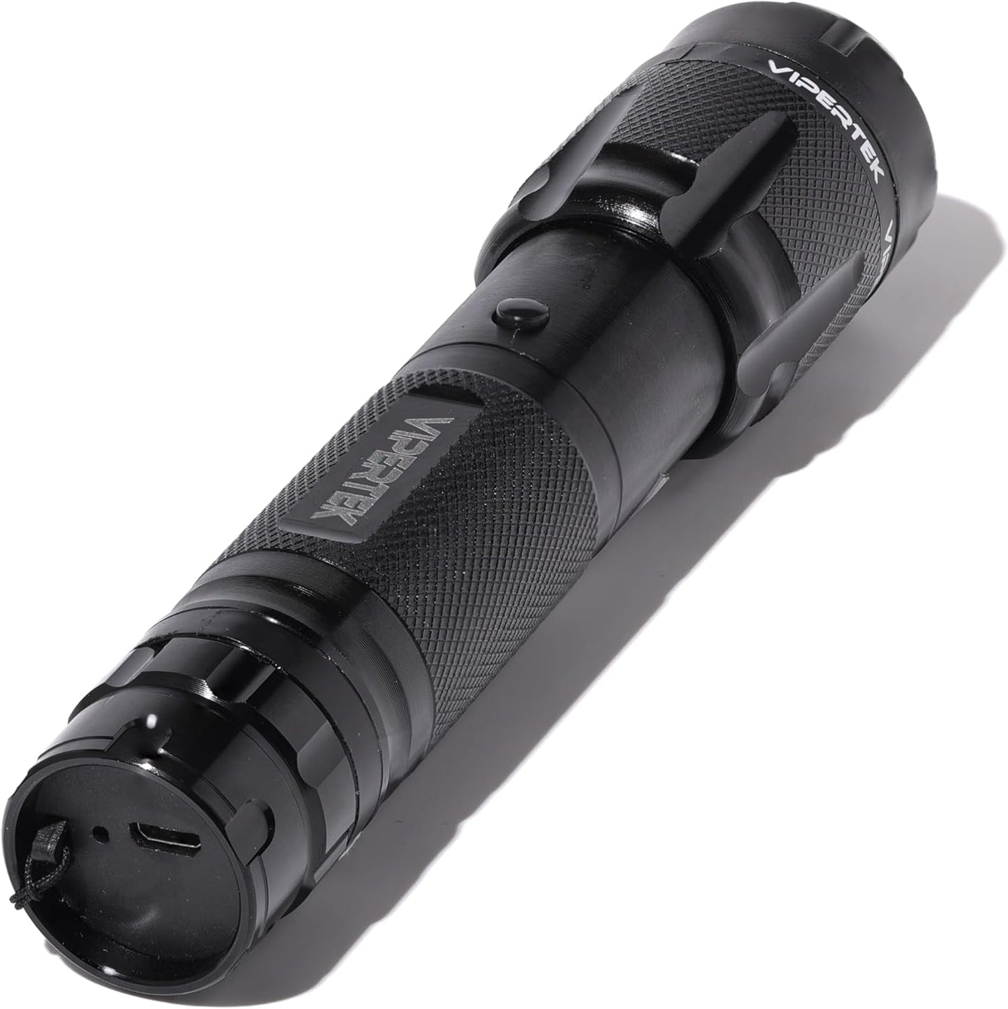 VIPERTEK VTS-T03 Aluminum Stun Gun for Self Defense Rechargeable with LED Flashlight, Black