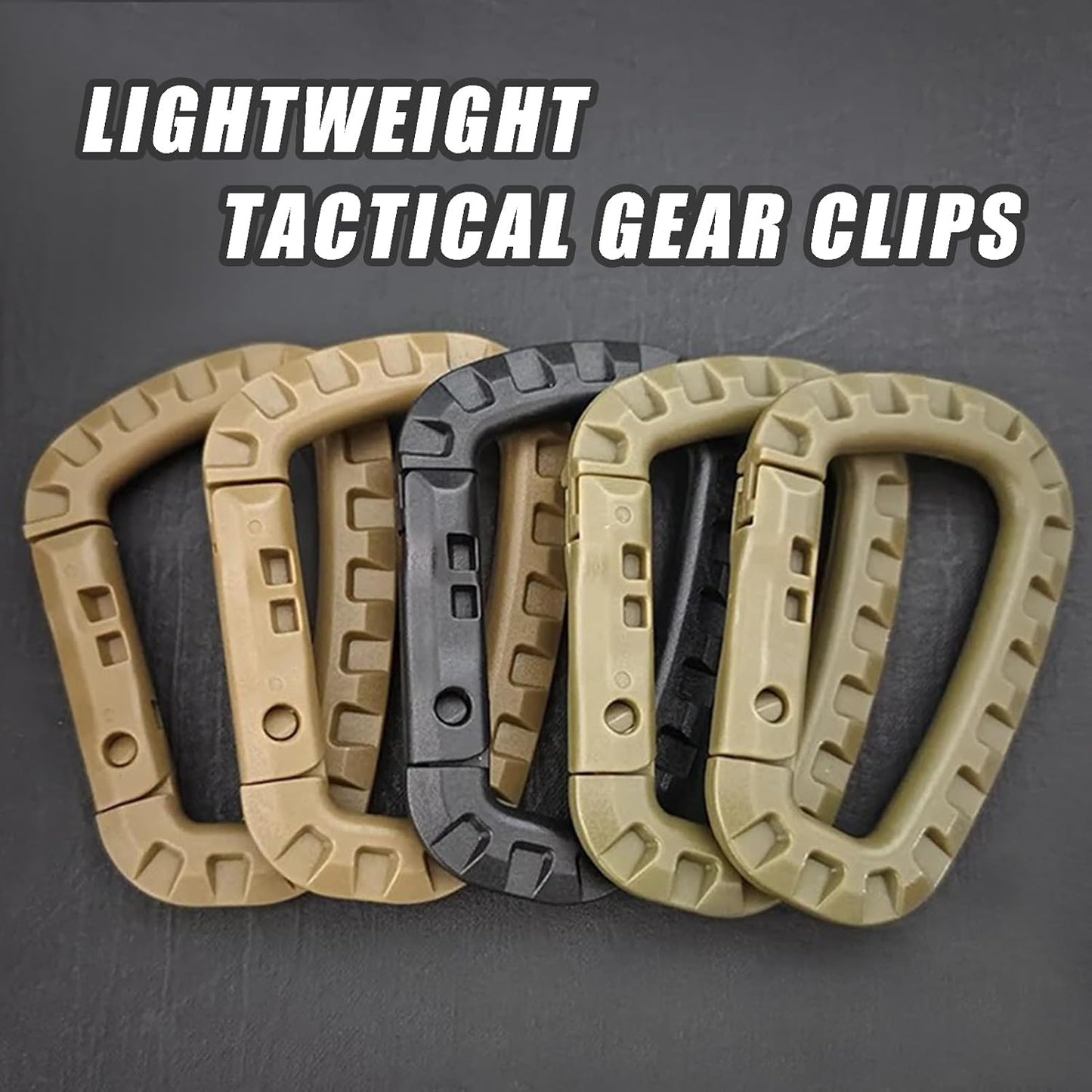 Tactical Gear Clips Plastic Carabiner Keychain Clip D-Rings Spring Snap Hook for Backpack, Molle System, Bag, Key Chain