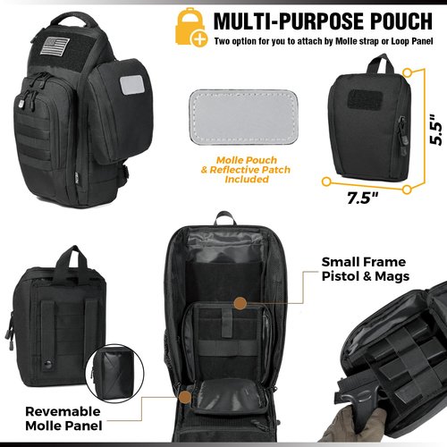 DBTAC Tactical Personal Defense EDC Bags & Packs | 10L Military Shoulder Backpack with Sling for Concealed Carry, Range, Travel, Hiking, Outdoor Sports (Black)