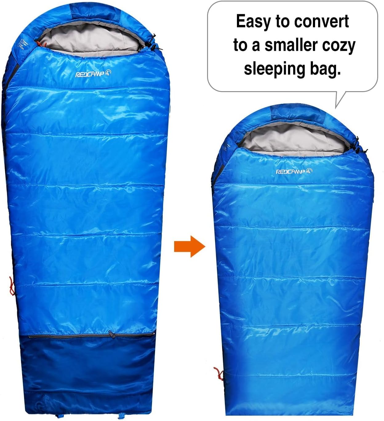 REDCAMP Kids Mummy Sleeping Bag for Camping, 3 Season Cold Weather Sleeping Bag Fit Boys,Girls & Teens, Blue/Rose Red