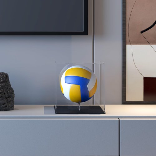 HEMYLU Football Display Case with Riser Stand, Acrylic Box for Full Size Football, Handball, Dodgeball, Volleyball Storage, Displaying and Showcase