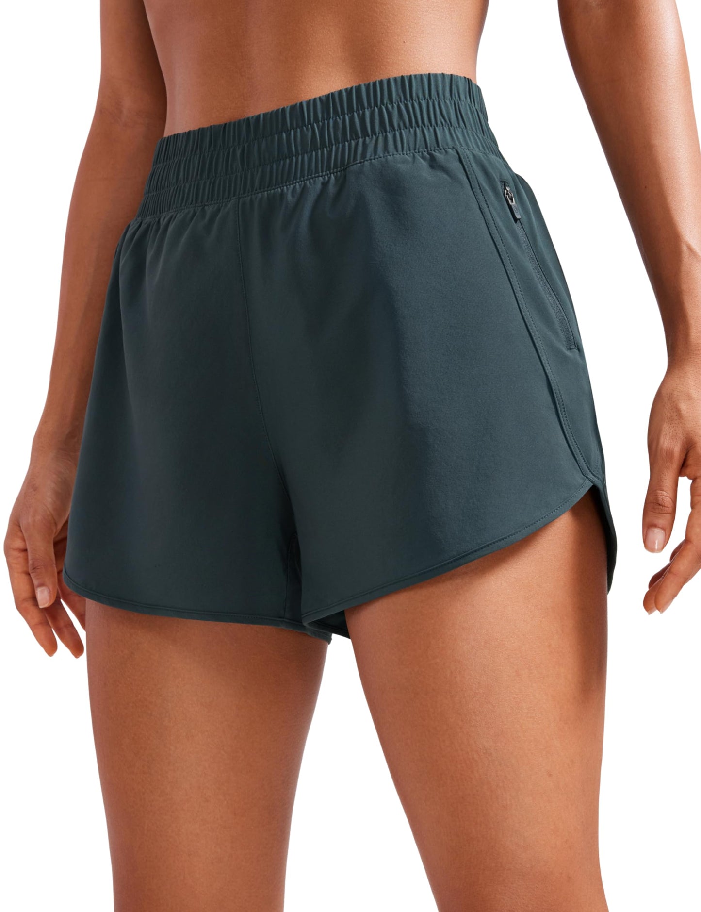 CRZ YOGA Dolphin Athletic Shorts for Women 3" - High Waisted Quick Dry for Running Workout Gym Track with Zip Pocket Melanite Medium