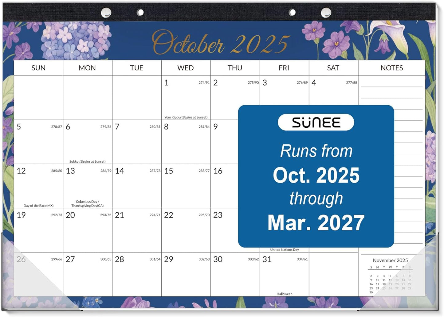 SUNEE Desk Calendar 2025-2026 17x12, 18 Months, JUL. 2025 - DEC. 2026, Academic Desk Blotter Calendar 2025-2026, School Year Large Calendar for Teacher, Black