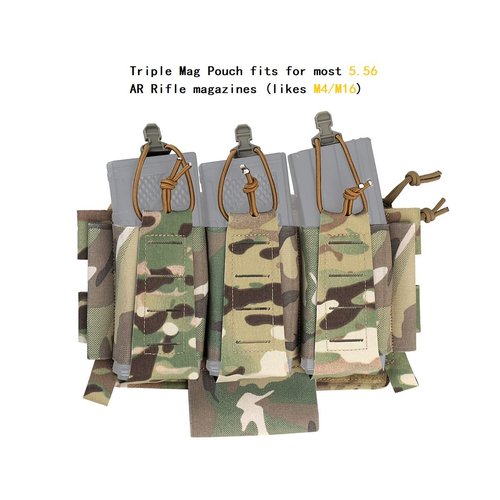 Triple 5.56 Mag Pouch with Utility Bag,Hook-and-Loop Tactical Multicam Placard for Rifle Magazines & Pistol Magazines