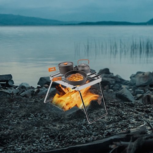 YIWENG Stove Stand, Multifunctional Folding Campfire Grill Portable Stainless Steel Camping Grill Grate Gas Stove Stand