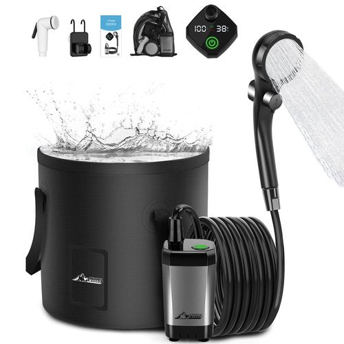 WADEO Portable Camping Shower, 6000mAh Rechargeable Shower Pump, Filtered Shower Head & 5 Gallons Foldable Bucket, Outdoor Shower for Hiking Beach, Travel, Pet Bath, Car Washing, Surf & Boat Cleaning