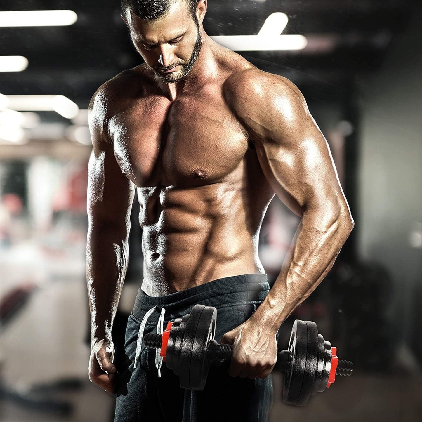 Yes4All Pair of Threaded Dumbbell Handles 14/16/18/24 inch, Chrome/Rubber Grip, Fit 1” Plates, Weight Bar Connector