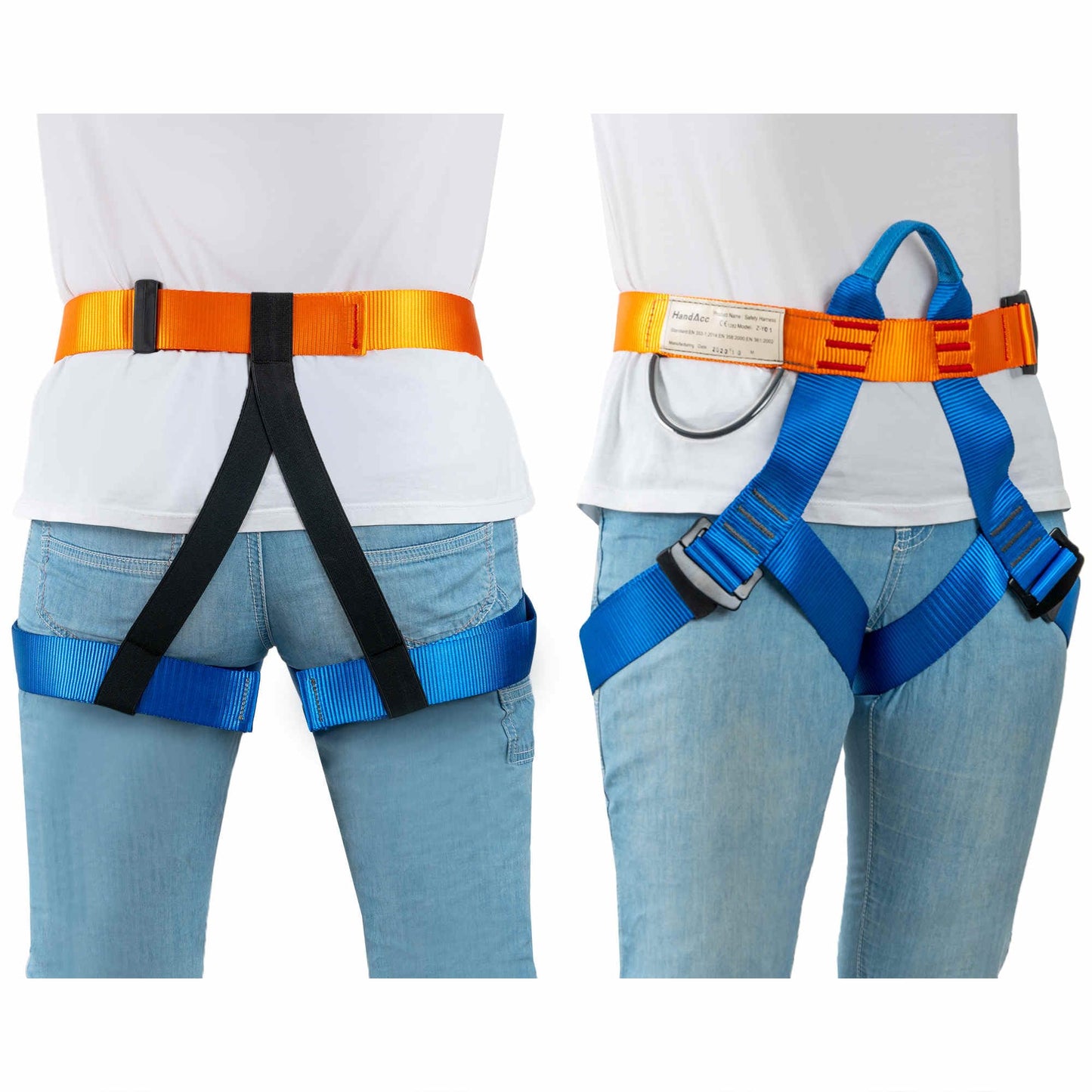 HandAcc Safety Belt for Tree Climbing, Rock Climbing, Zipline - Half Body Guide Belt for Women, Men & Novices